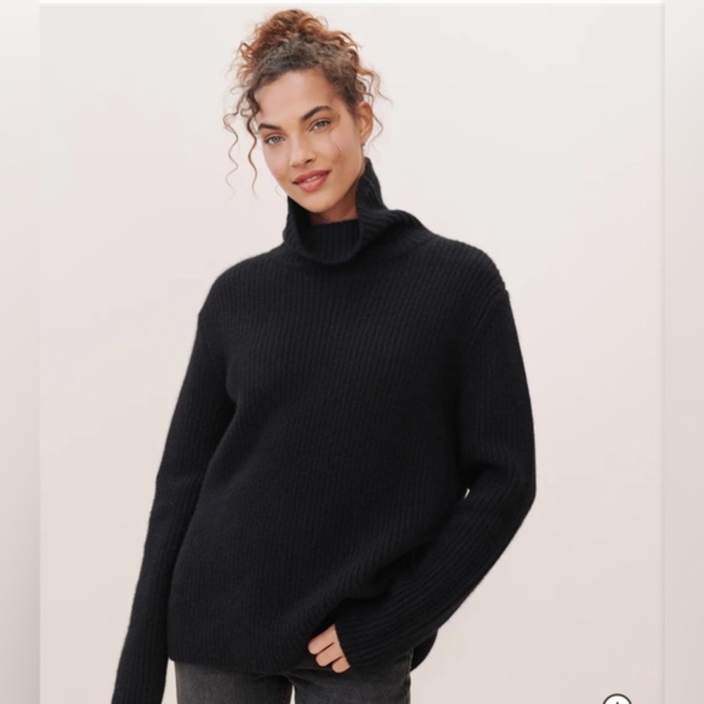 JENNI KAYNE RIB‎ KNIT CASHMERE TURTLE NECK  BLACK LARGE